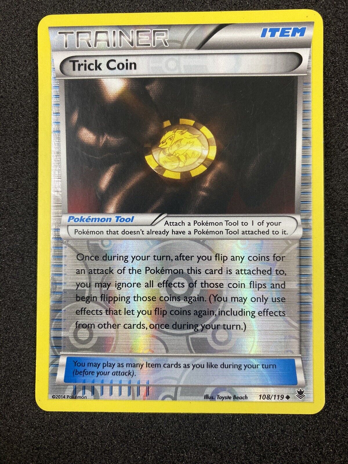 Pokemon Trick Coin 108/119 Reverse Holo Foil Uncommon XY Phantom Forces LP