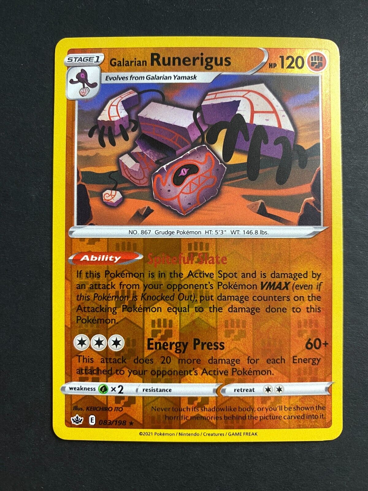 Pokemon Galarian Runerigus 083/198 Chilling Reign Reverse Holo NM