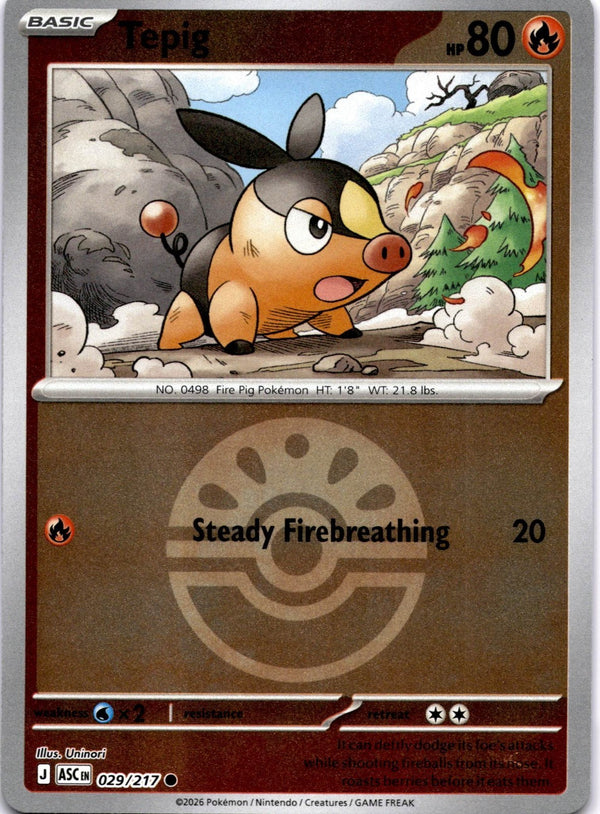 Pokemon Tepig 029/217 Ascended Heroes Friend Ball Reverse Holo NM