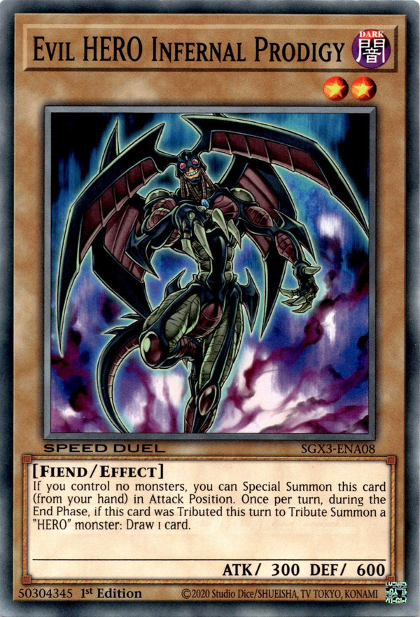 Yugioh Evil HERO Infernal Prodigy SGX3-ENA08 Speed Duel Common 1st Edition NM