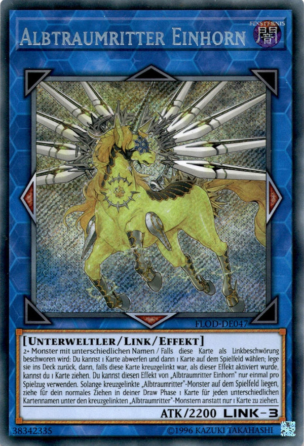 Yugioh Knightmare Unicorn FLOD-DE047 Secret Rare 1st Edition LP GERMAN
