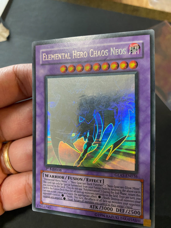 Yugioh Elemental Hero Chaos Neos GLAS-EN036 Ghost Rare 1st Edition LP/VLP