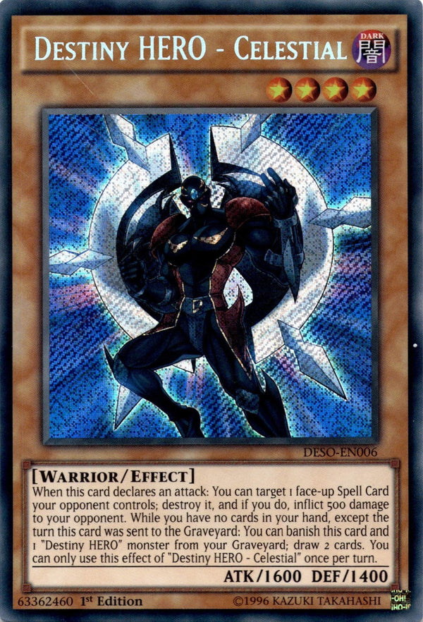 Yugioh Destiny Hero - Celestial DESO-EN006 Secret Rare 1st Edition MP/LP