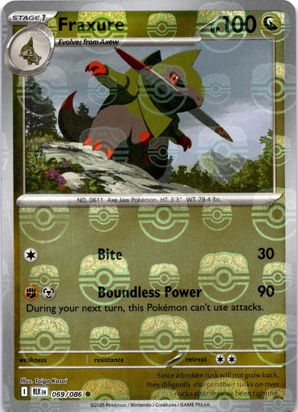 Pokemon Fraxure 069/086 Black Bolt Reverse Holo Master Ball NM