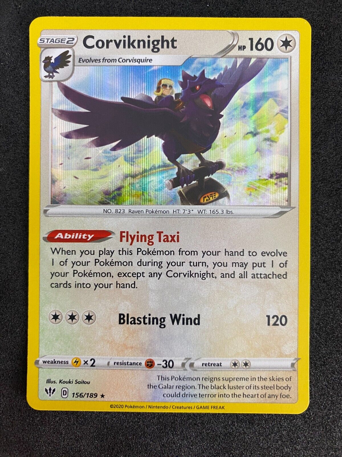 Pokemon Corviknight 156/189 Darkness Ablaze Holo NM-MINT