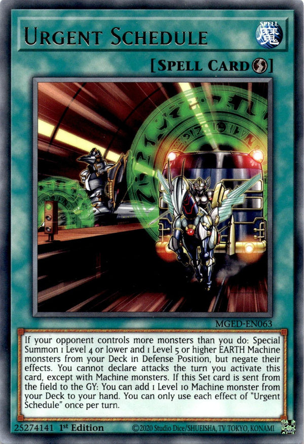 Yugioh Urgent Schedule MGED-EN063 Gold Rare 1st Edition VLP/NM