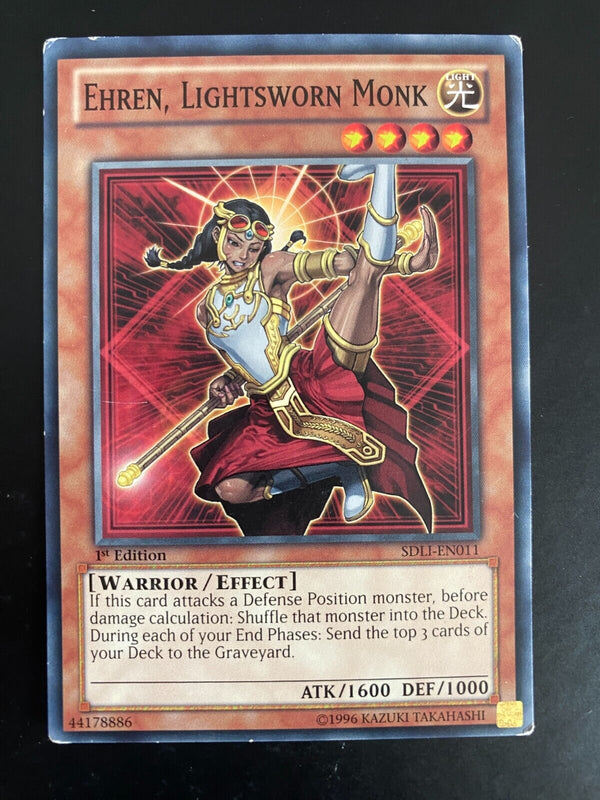 Yugioh Ehren, Lightsworn Monk SDLI-EN011 Common 1st Edition Heavily Played