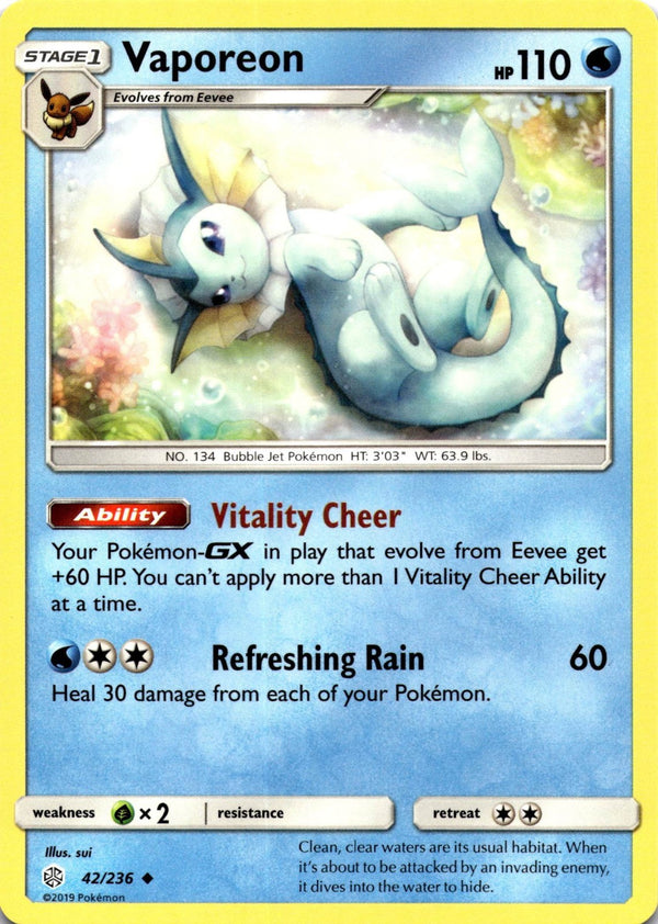 Pokemon Vaporeon 42/236 Cosmic Eclipse Non Holo NM