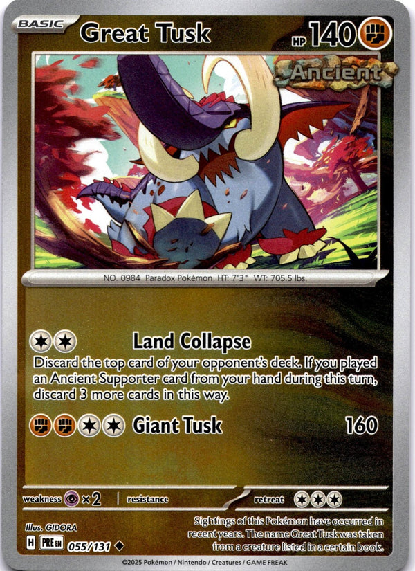 Pokemon Great Tusk 055/131 Prismatic Evolutions Reverse Holo NM