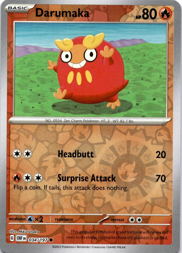 Pokemon Darumaka 034/197 Obsidian Flames Reverse Holo NM