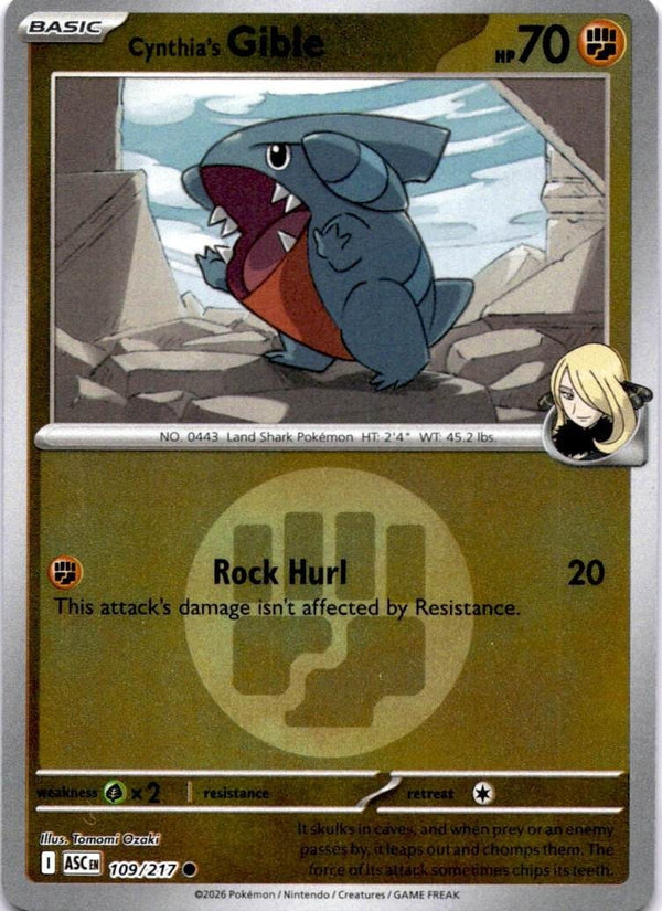 Pokemon Cynthia's Gible 109/217 Ascended Heroes Energy Reverse Holo NM