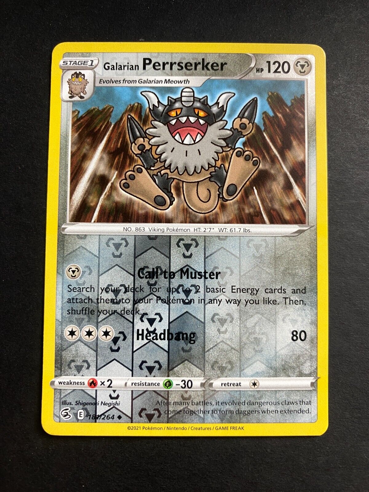 Pokemon Galarian Perrserker 181/264 Fusion Strike Reverse Holo NM