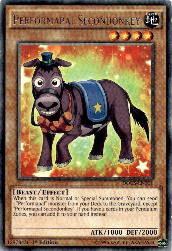 Yugioh Performapal Secondonkey DOCS-EN001 Rare 1st Edition MP/LP