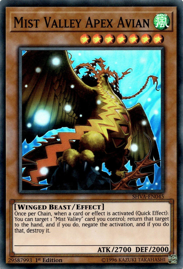 Yugioh Mist Valley Apex Avian SHVA-EN045 Super Rare 1st Edition MP
