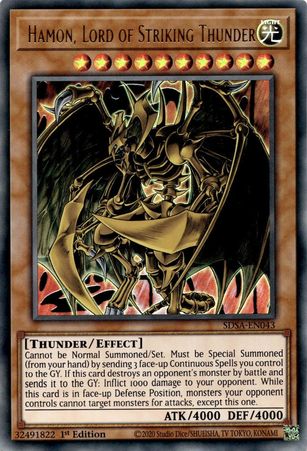Yugioh Hamon, Lord of Striking Thunder SDSA-EN043 Ultra Rare 1st Edition NM