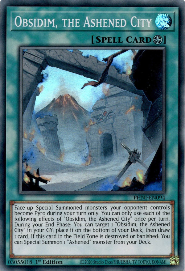 Yugioh Obsidim, the Ashened City PHNI-EN094 Super Rare 1st Edition NM
