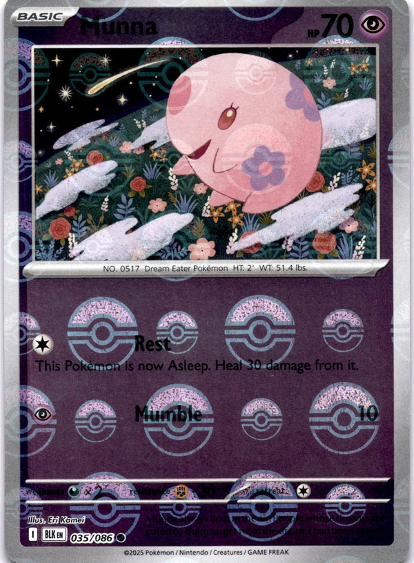 Pokemon Munna 035/086 Black Bolt Reverse Holo Pokeball NM