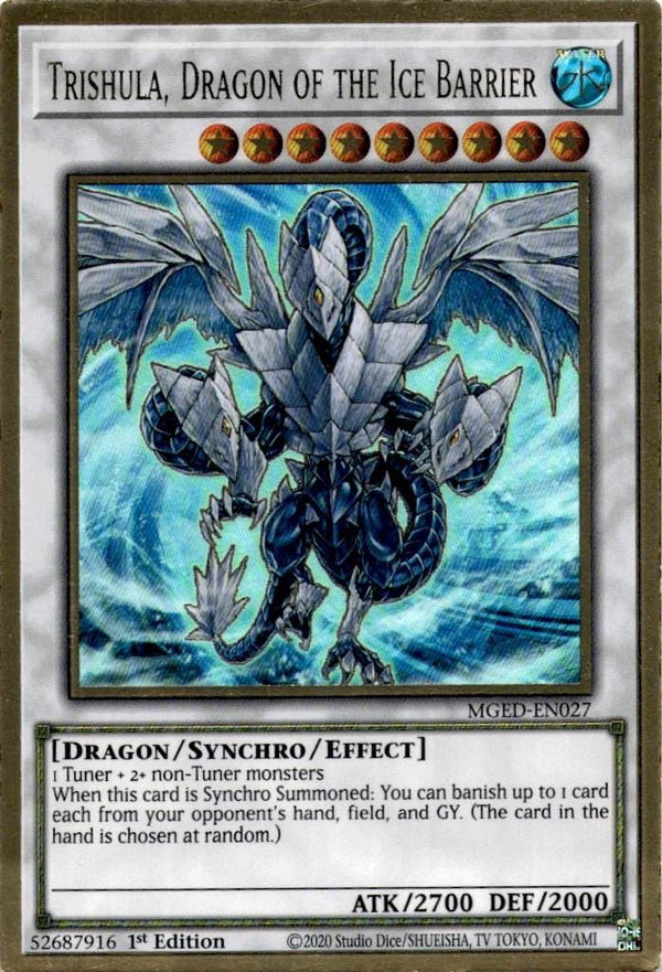 Yugioh Trishula, Dragon of the Ice Barrier MGED-EN027 Premium Gold Rare 1st NM