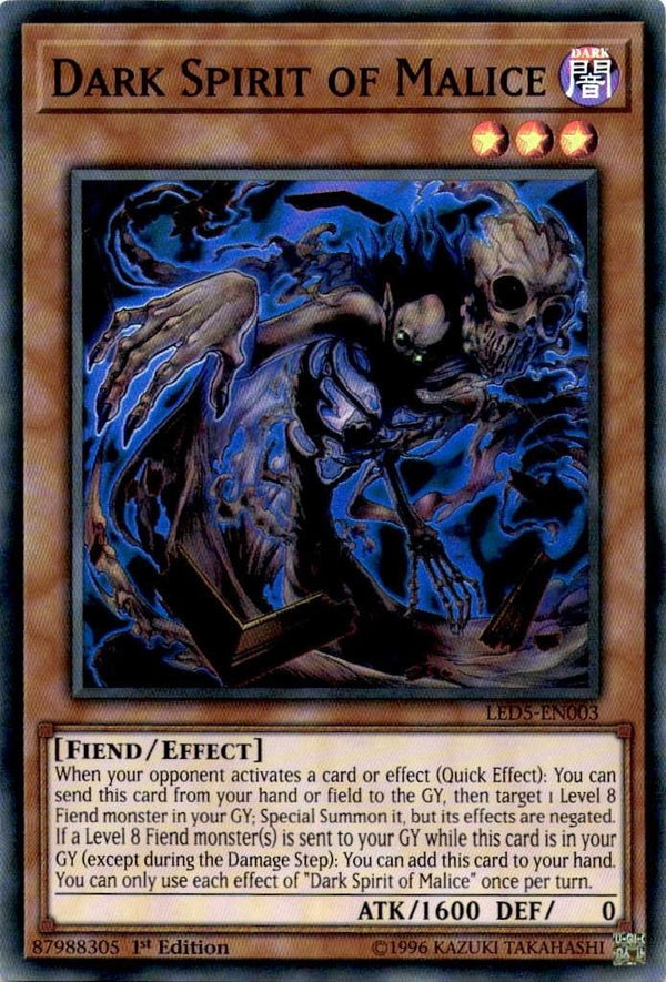 Yugioh Dark Spirit of Malice LED5-EN003 Super Rare 1st Edition NM