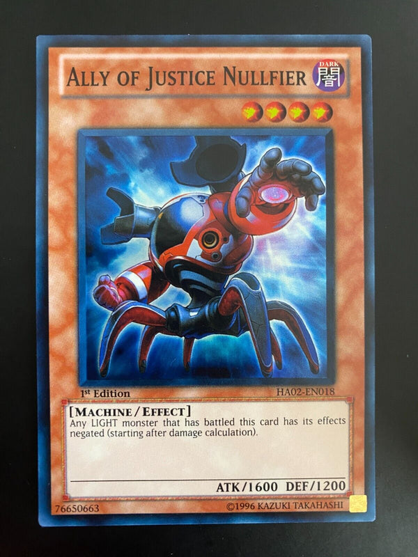 Yugioh Ally of Justice Nullfier HA02-EN018 Super Rare 1st Edition NM/MINT