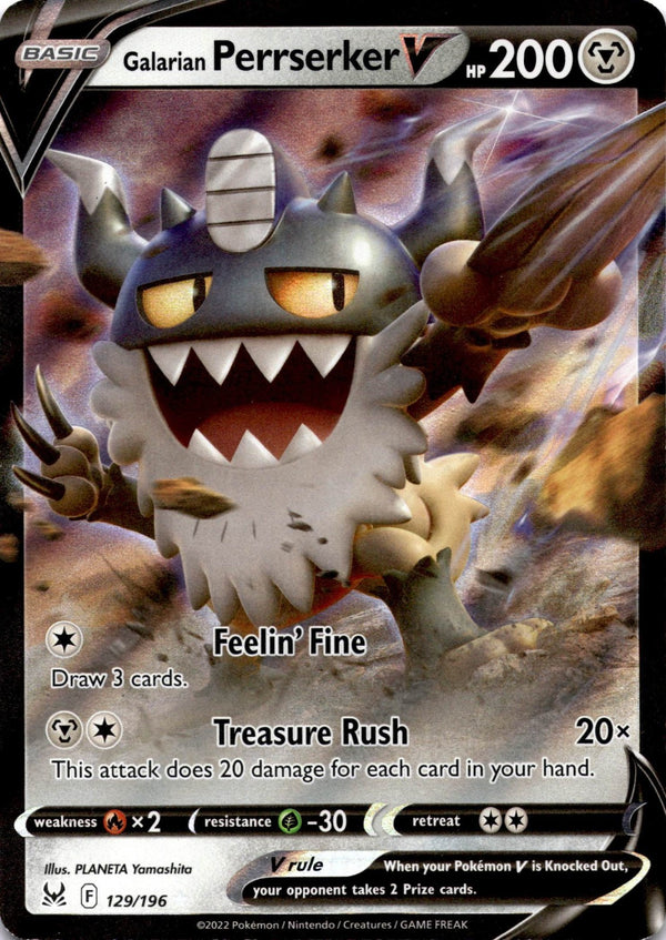 Pokemon Galarian Perrserker V 129/196 Lost Origin Full Art Holo NM