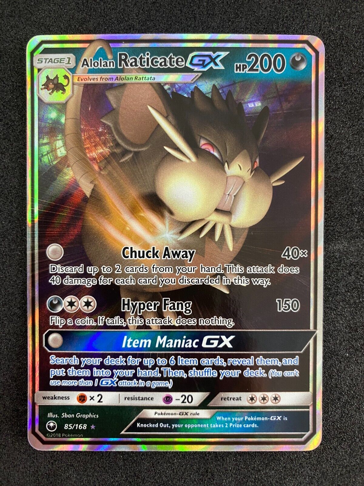 Pokemon Aloan Raticate GX 85/168 Celestial Storm Full Art Holo NM