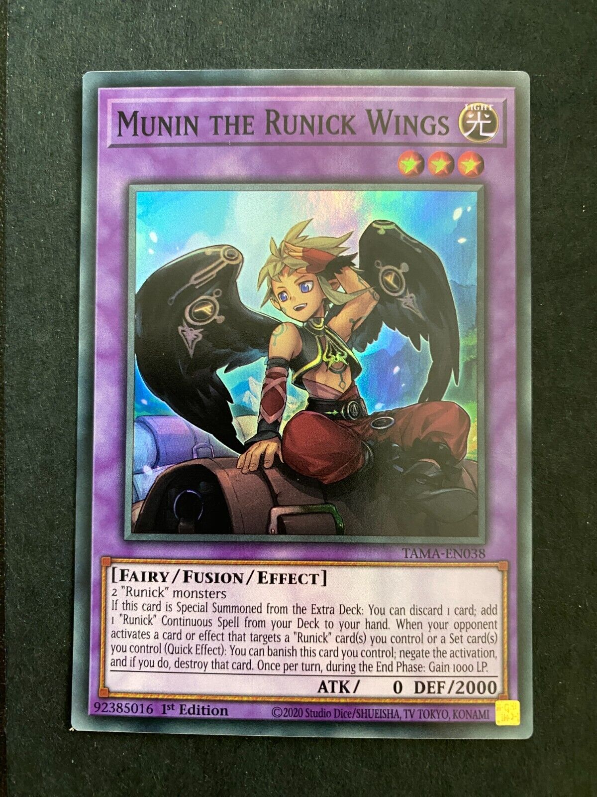 Yugioh Munin the Runick Wings TAMA-EN038 Super Rare 1st Edition NM