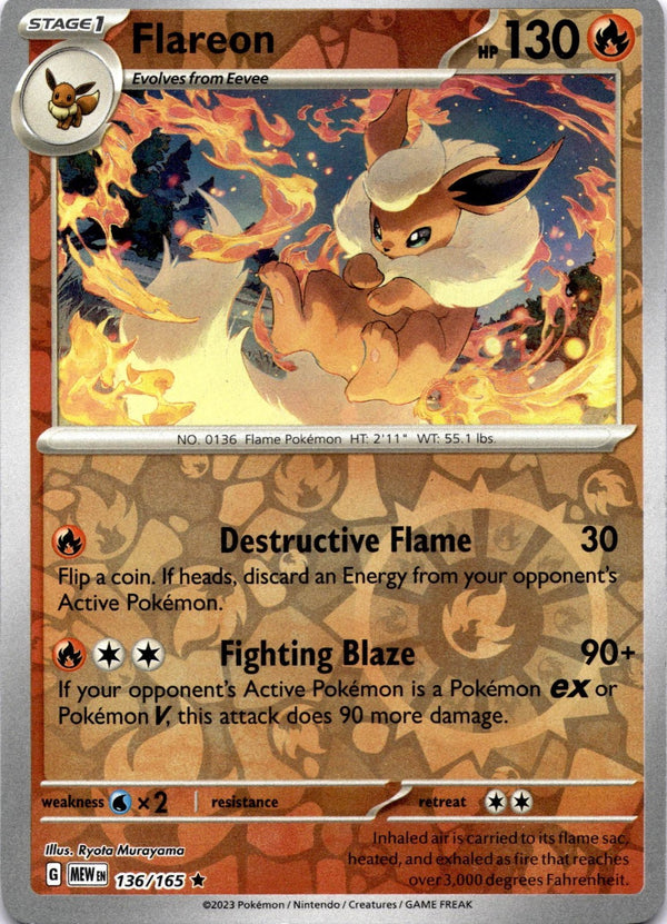 Pokemon Flareon 136/165 Pokemon 151 Reverse Holo NM