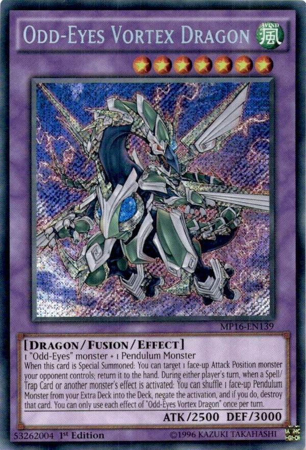 Yugioh Odd-Eyes Vortex Dragon MP16-EN139 Secret Rare 1st Edition NM