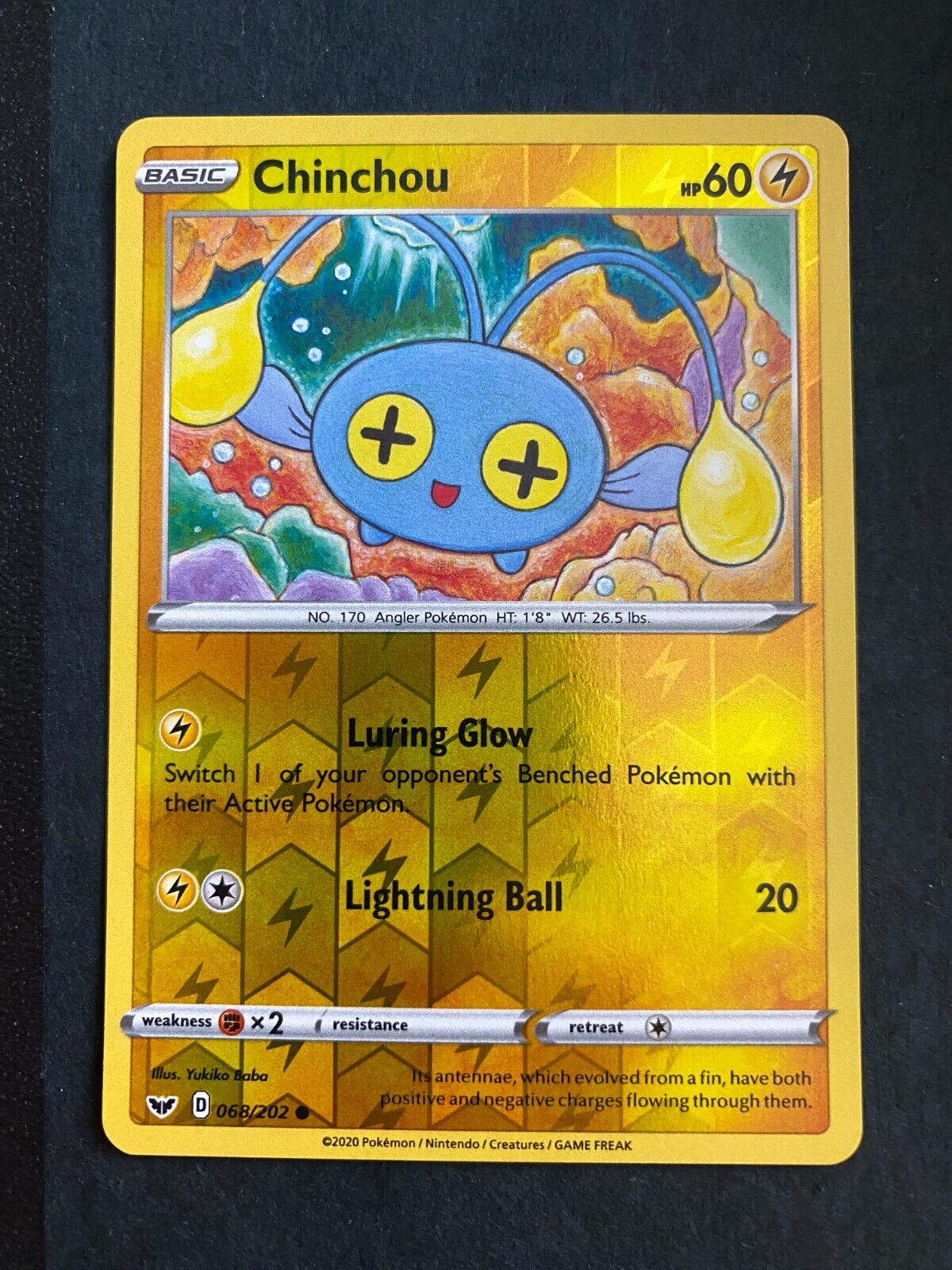 Pokemon Chinchou 068/202 Sword Shield Base Reverse Holo NM