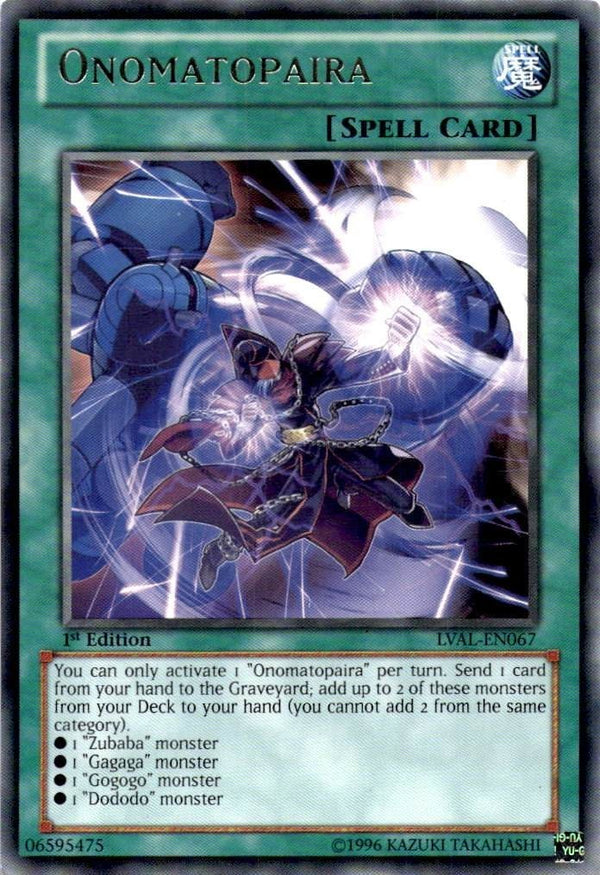 Yugioh Onomatopaira LVAL-EN067 Rare 1st Edition LP