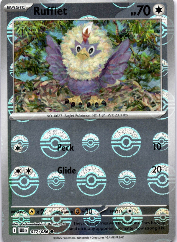 Pokemon Rufflet 077/086 Black Bolt Pokeball Reverse Holo NM