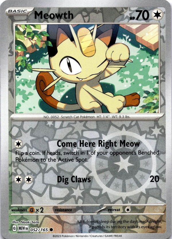 Pokemon Meowth 052/165 Pokemon 151 Reverse Holo NM