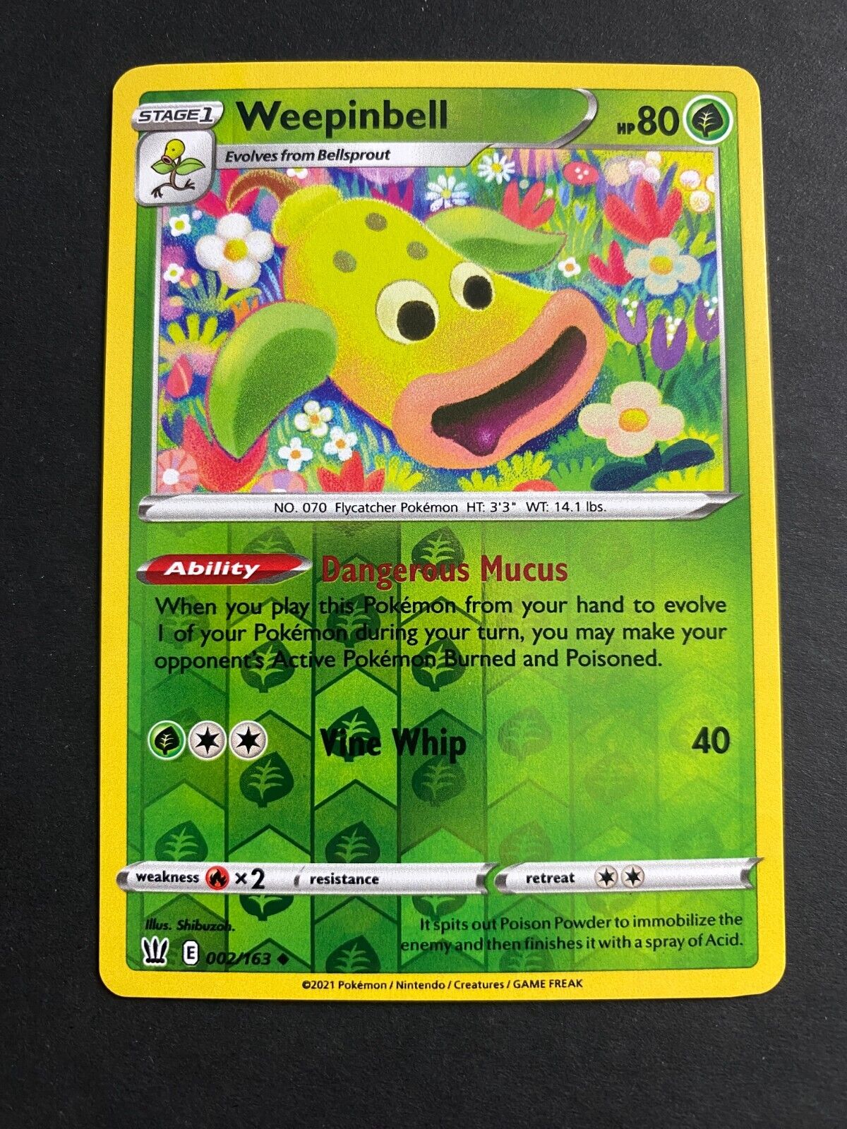 Pokemon Weepinbell 002/163 Battle Styles Reverse Holo NM