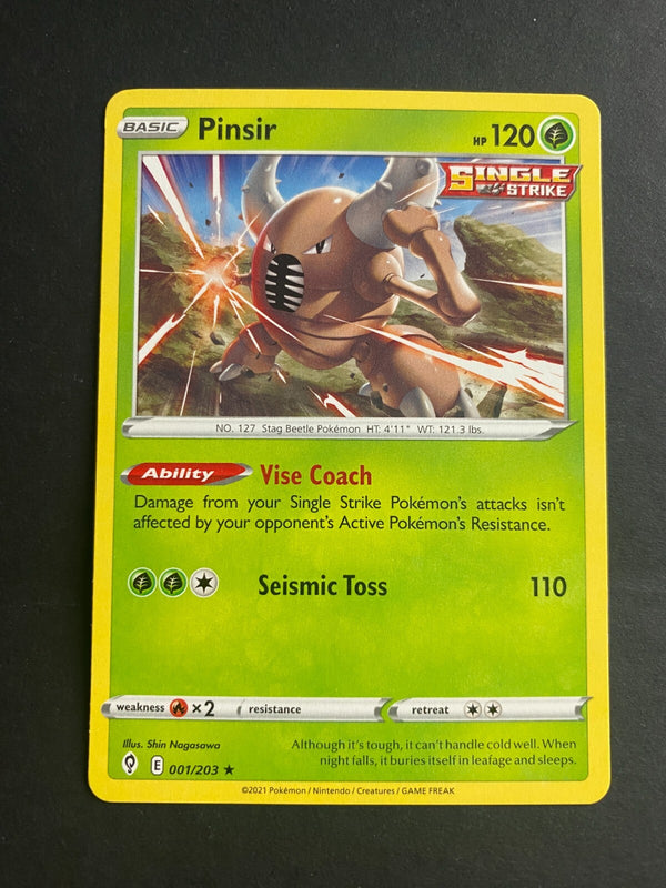 Pokemon Pinsir 001/203 Evolving Skies Rare Non Holo VLP/NM