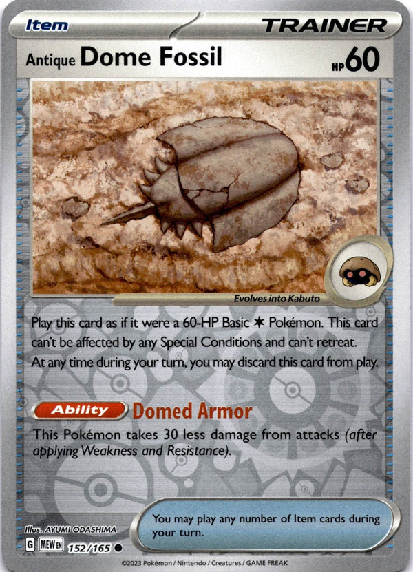 Pokemon Antique Dome Fossil 152/165 Pokemon 151 Reverse Holo NM
