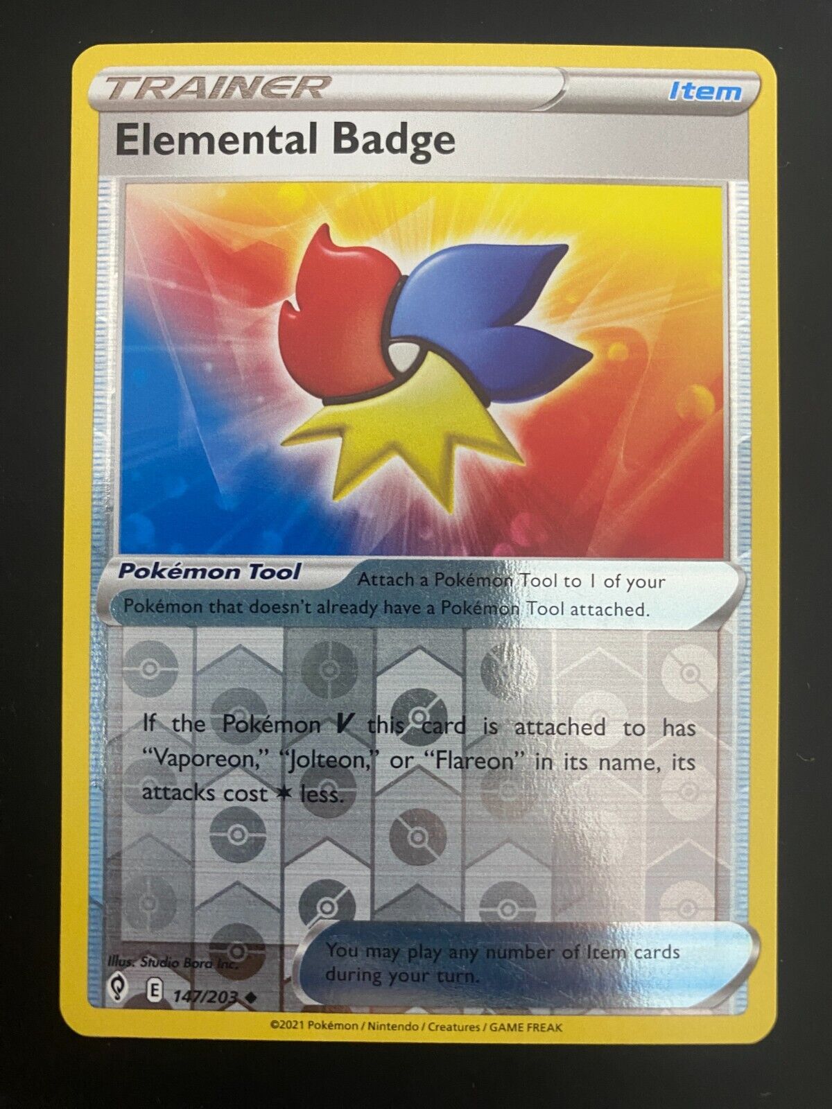 Pokemon Elemental Badge 147/203 Evolving Skies Reverse Holo NM-MINT