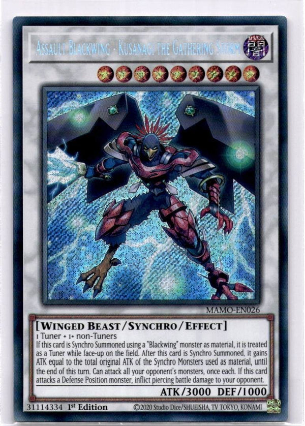 Yugioh Assault Blackwing - Kusanagi the Gathering Storm MAMO-EN026 Scrt Rare NM