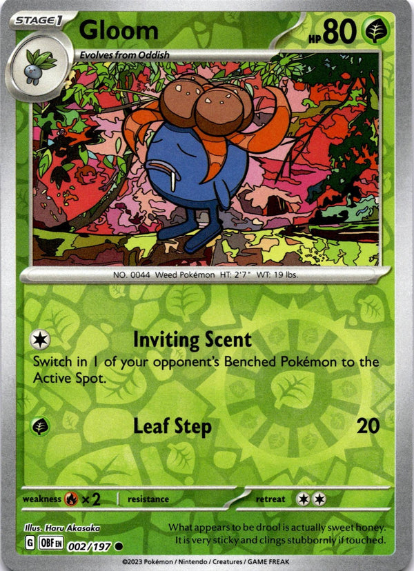 Pokemon Gloom 002/197 Obsidian Flames Reverse Holo NM