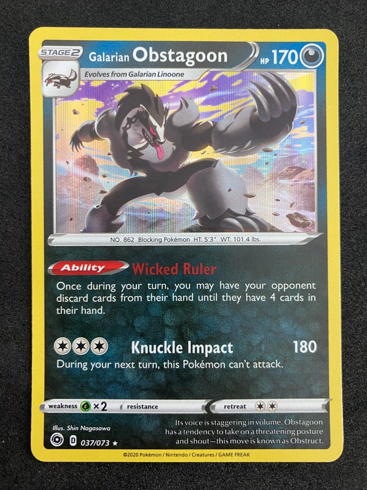 Pokemon Galarian Obstagoon 037/073 Champion's Path Holo NM-MINT