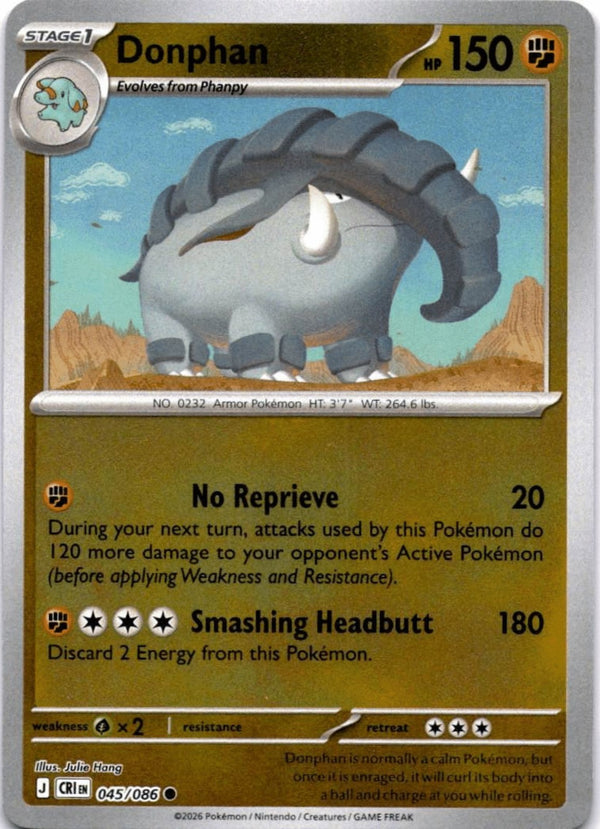 Pokemon Donphan 045/086 Chaos Rising Reverse Holo NM