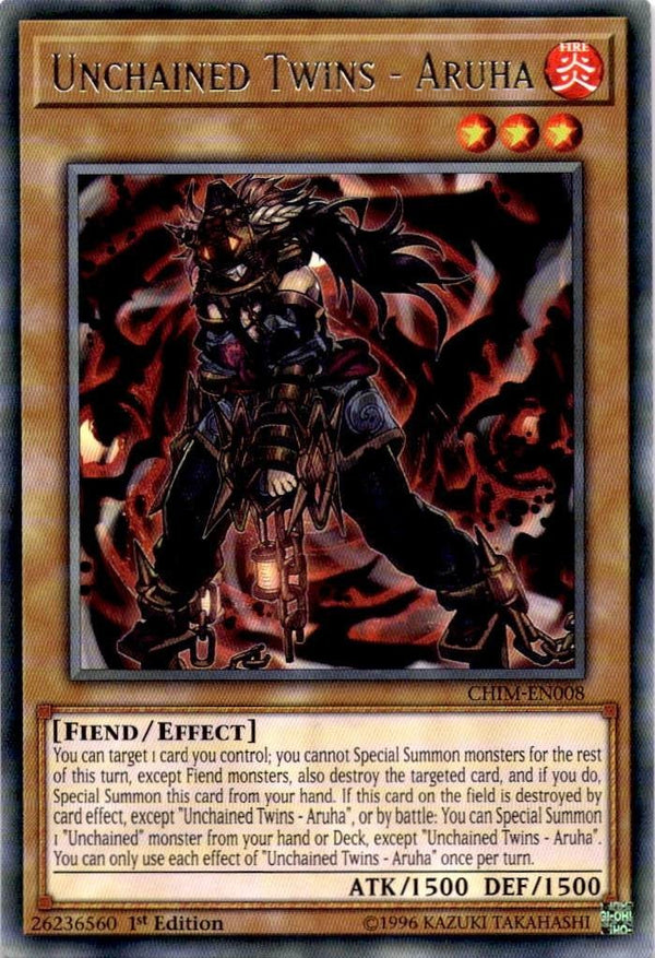 Yugioh Unchained Twins - Aruha CHIM-EN008 Rare 1st Edition NM
