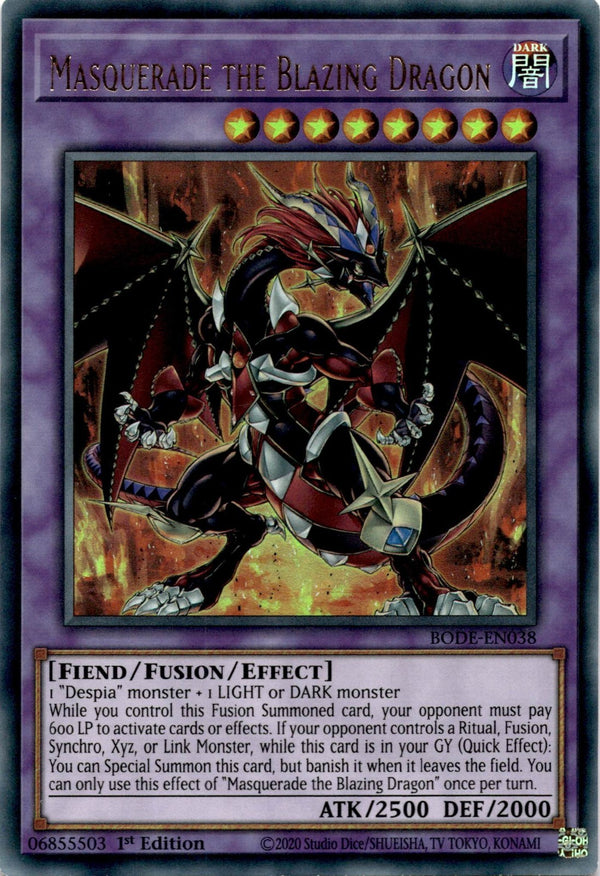 Yugioh Masquerade the Blazing Dragon BODE-EN038 Ultra Rare 1st Edition NM