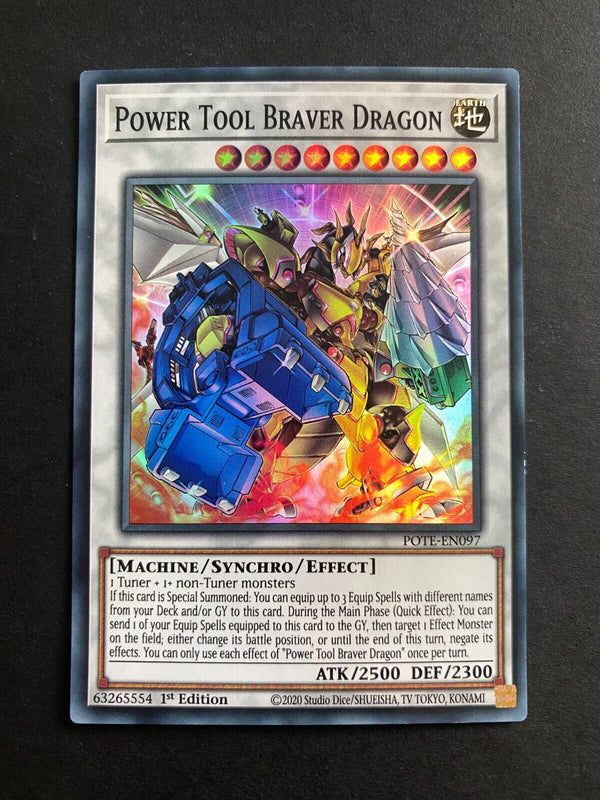 Yugioh Power Tool Braver Dragon POTE-EN097 Super Rare 1st Edition VLP/NM