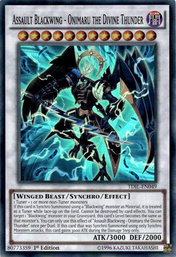 Yugioh Assault Blackwing - Onimaru the Divine Thunder TDIL-EN049 Super R VLP/NM