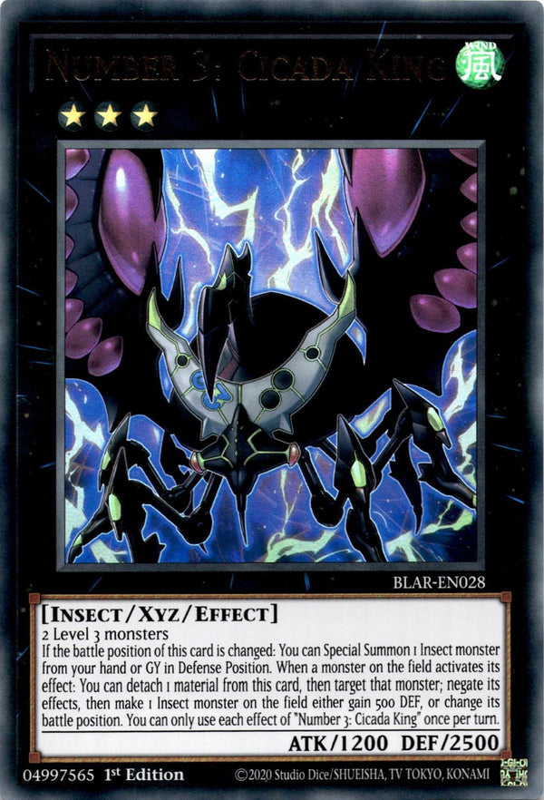 Yugioh Number 3: Cicada King BLAR-EN028 Ultra Rare 1st Edition NM