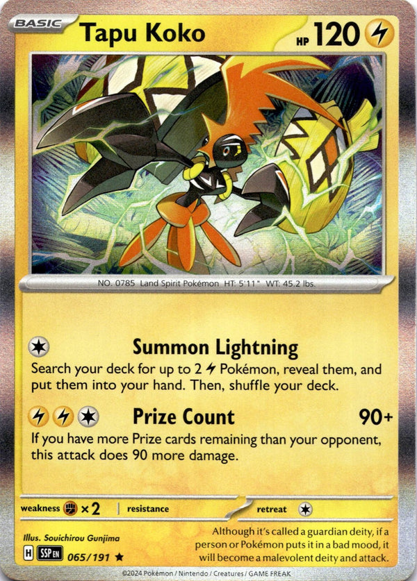 Pokemon Tapu Koko 065/191 Surging Sparks Holo NM