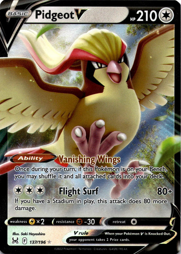 Pokemon Pidgeot V 137/196 Lost Origin Full Art Holo NM