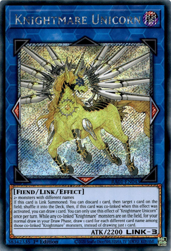 Yugioh Knightmare Unicorn RA01-EN043 Platinum Secret Rare 1st Edition NM