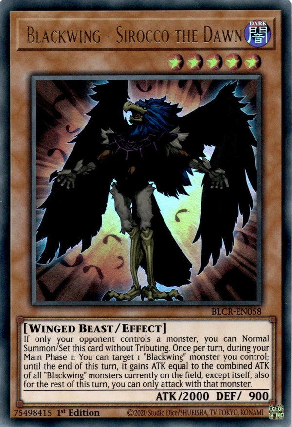 Yugioh Blackwing - Sirocco the Dawn BLCR-EN058 Ultra Rare 1st Edition NM